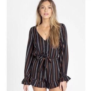 🖤 Billabong Womens Striped Ruffled Romper